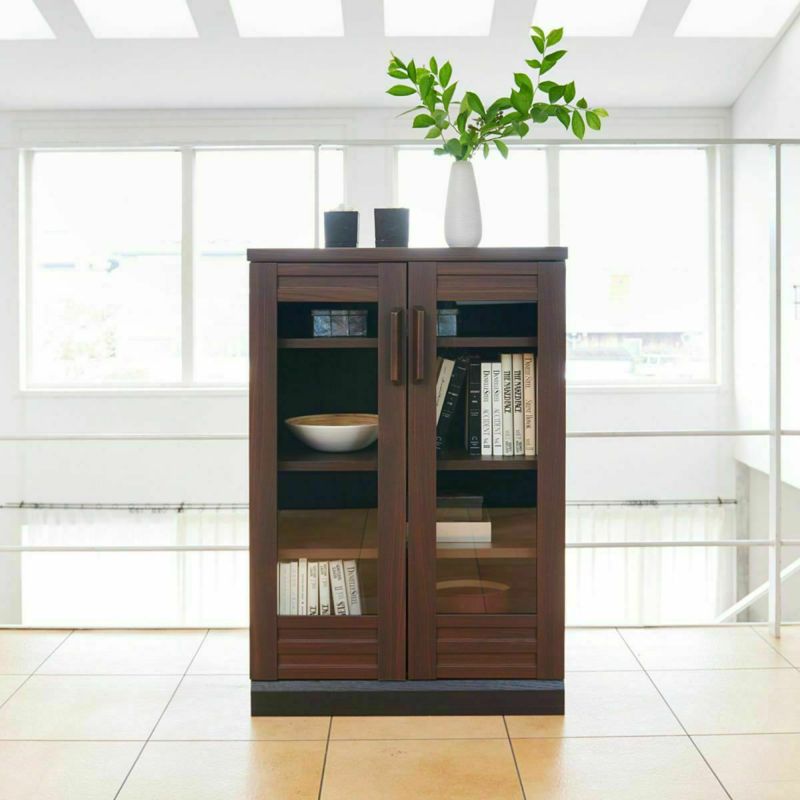 Cabinet shelf width 57cm height 86cm dark brown Japanese style storage shelf with glass door bookshelf