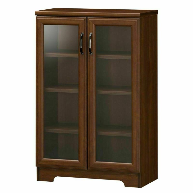 Cabinet shelf width 57cm height 88cm dark brown glass door living room storage