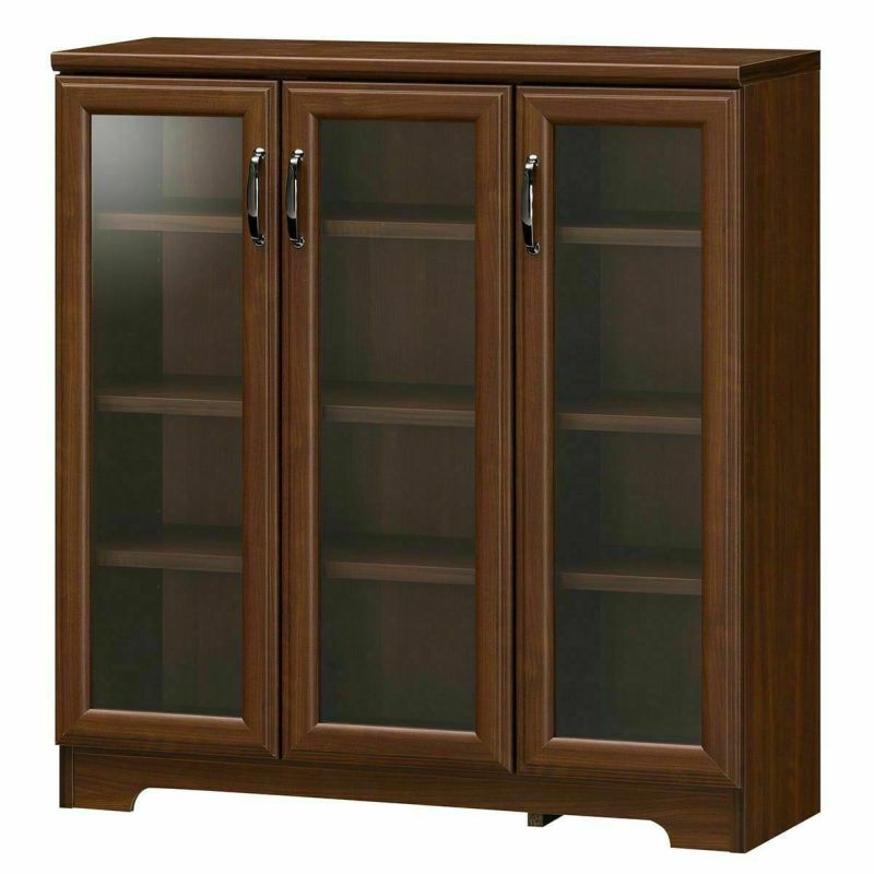 Cabinet shelf width 84cm height 88cm dark brown glass door living room storage