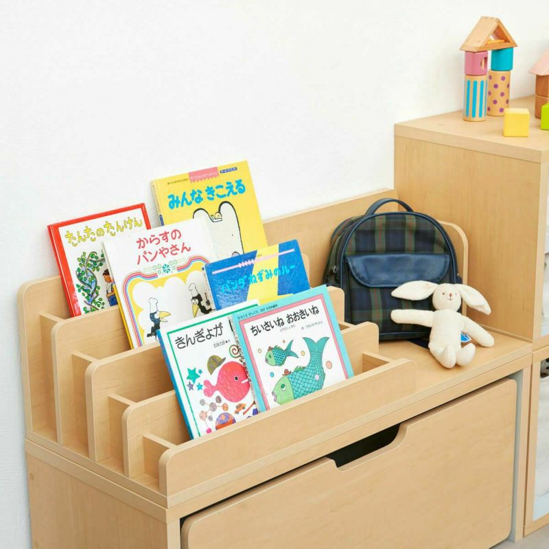 Picture book shelf, toy display rack, school bag rack, width 91cm, height 26cm, natural brown, gray, children's storage