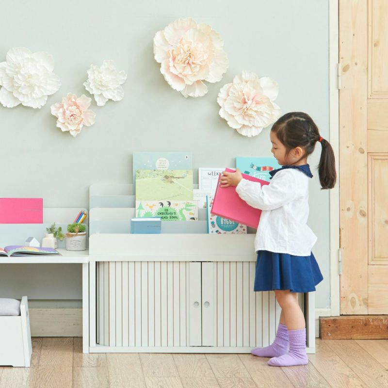 Picture book shelf, toy display rack, school bag rack, width 91cm, height 26cm, natural brown, gray, children's storage