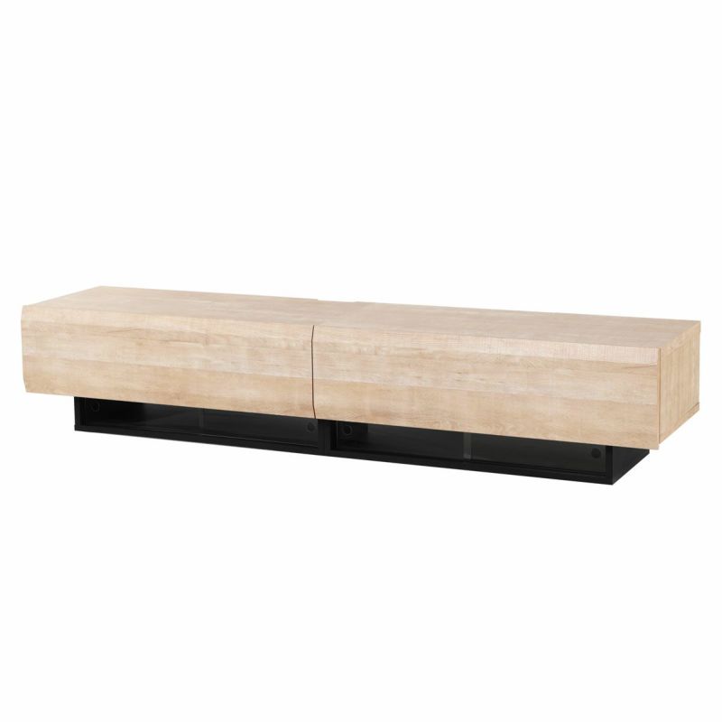 TV stand, width 180cm, height 36cm, natural brown, 75V compatible, lowboard with a wooden feel