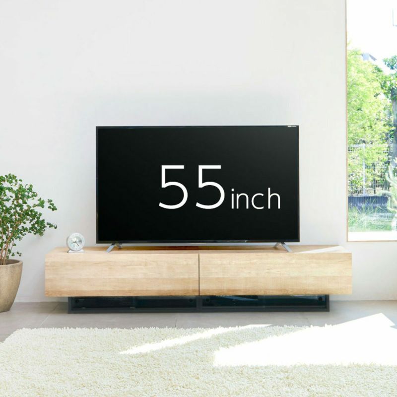 TV stand, width 180cm, height 36cm, natural brown, 75V compatible, lowboard with a wooden feel