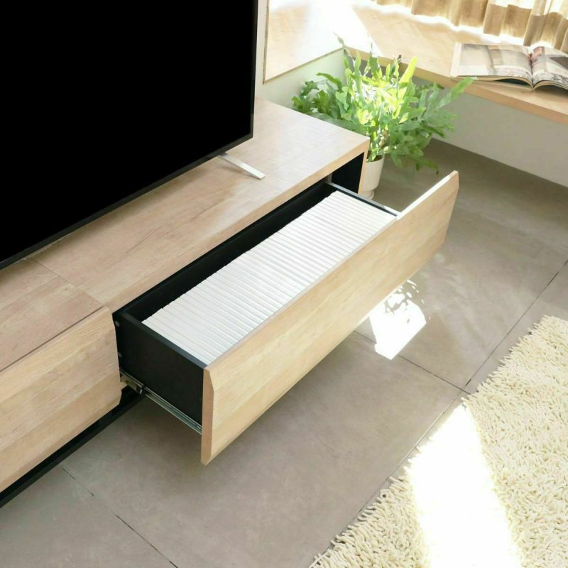 TV stand, width 180cm, height 36cm, natural brown, 75V compatible, lowboard with a wooden feel