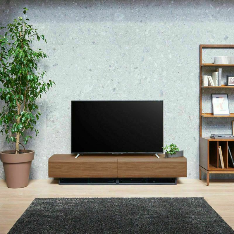 TV stand, width 180cm, height 36cm, dark brown, fits 75-inch TV, lowboard with a wooden feel