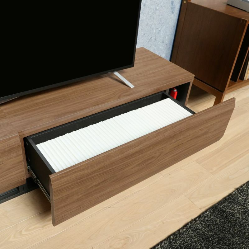 TV stand, width 180cm, height 36cm, dark brown, fits 75-inch TV, lowboard with a wooden feel