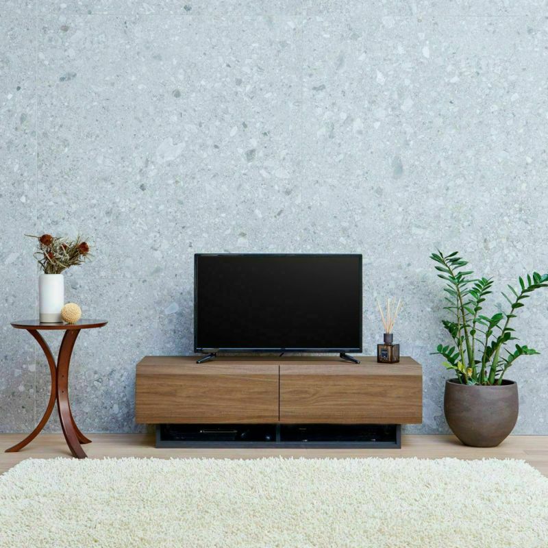 TV stand, width 120cm, height 36cm, dark brown, 50V compatible, lowboard with a wooden feel