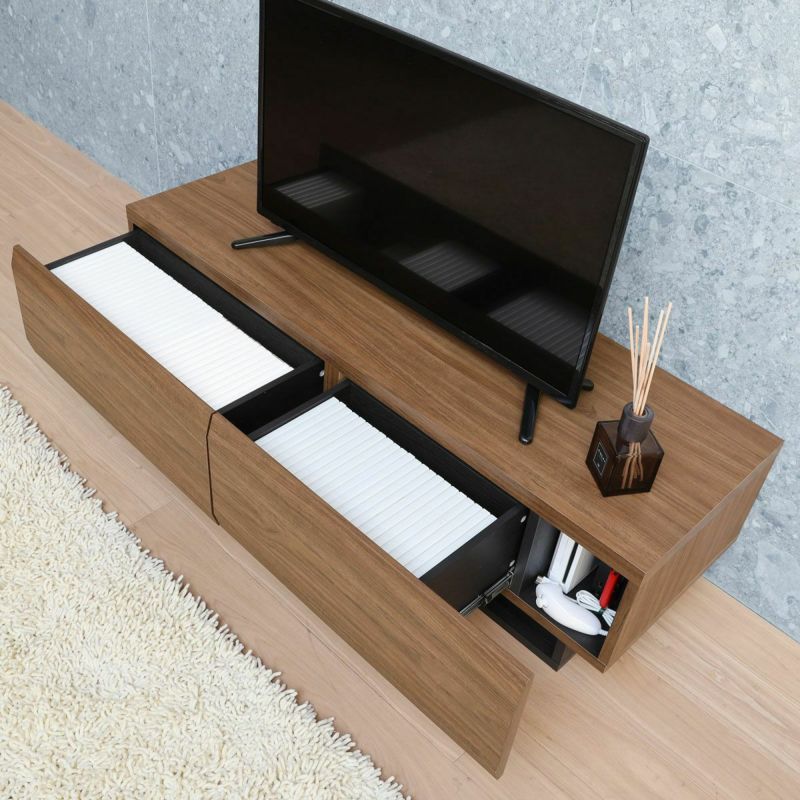 TV stand, width 120cm, height 36cm, dark brown, 50V compatible, lowboard with a wooden feel