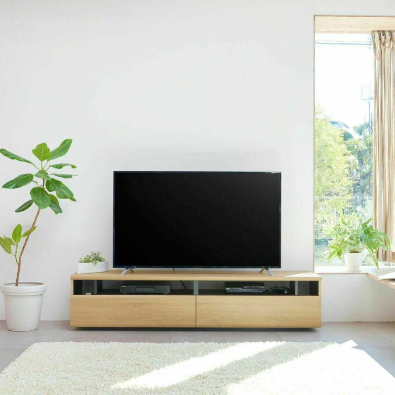 TV stand, width 180cm, height 40cm, natural brown, fits 75-inch TV, multi-functional, plenty of storage