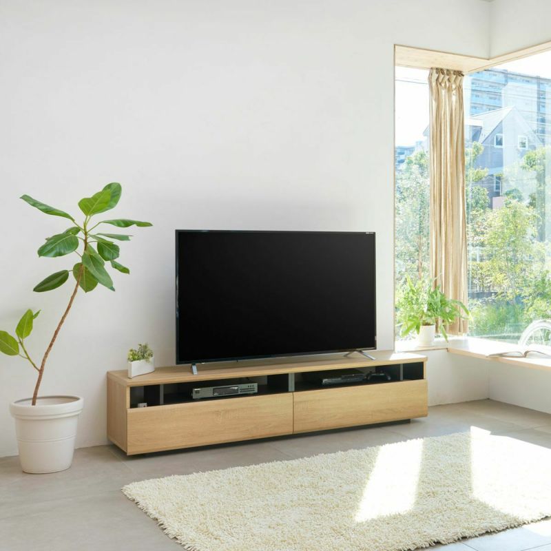 TV stand, width 180cm, height 40cm, natural brown, fits 75-inch TV, multi-functional, plenty of storage