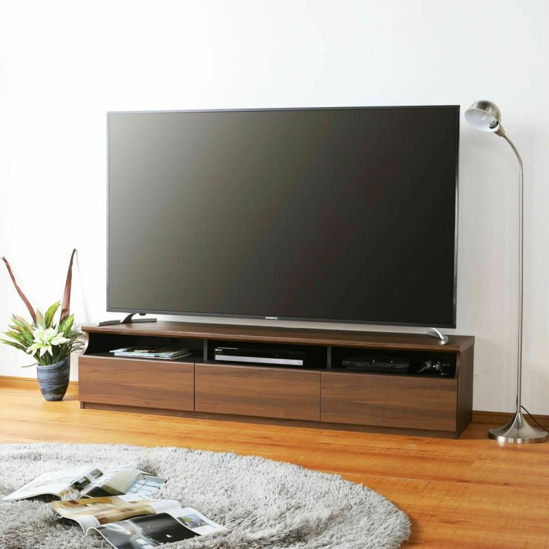 TV stand, width 178cm, height 40cm, dark brown, 75-inch compatible, simple, lowboard with soft lines