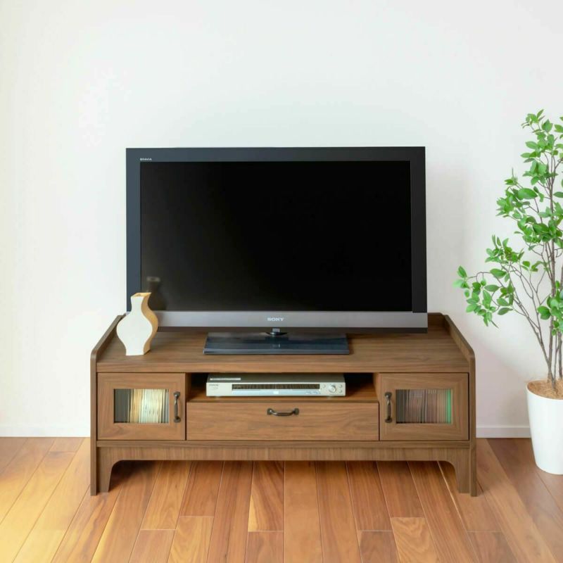 TV stand, width 117cm, height 46cm, brown, retro, vintage, 50-inch compatible, glass door