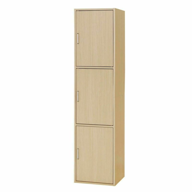 Storage shelf, rack, width 43cm, height 180cm, natural brown, with doors, sorting shelf, 3 doors