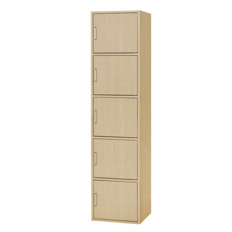 Storage shelf, rack, width 43cm, height 180cm, natural brown, with doors, sorting shelf, 5 doors