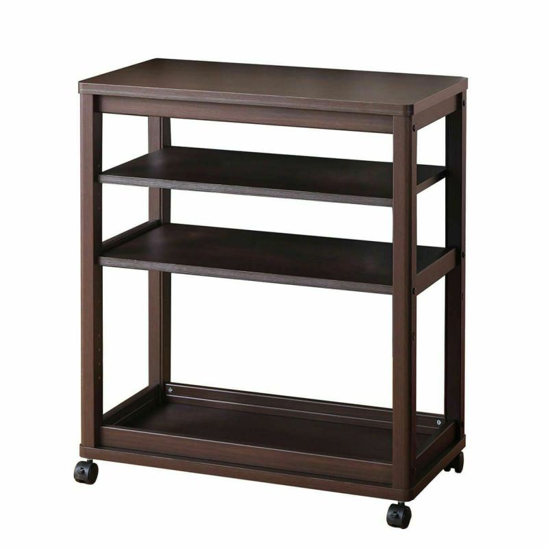 Kitchen cart, 3 shelves, width 74cm, height 85cm, dark brown, melamine top, casters, kitchen storage