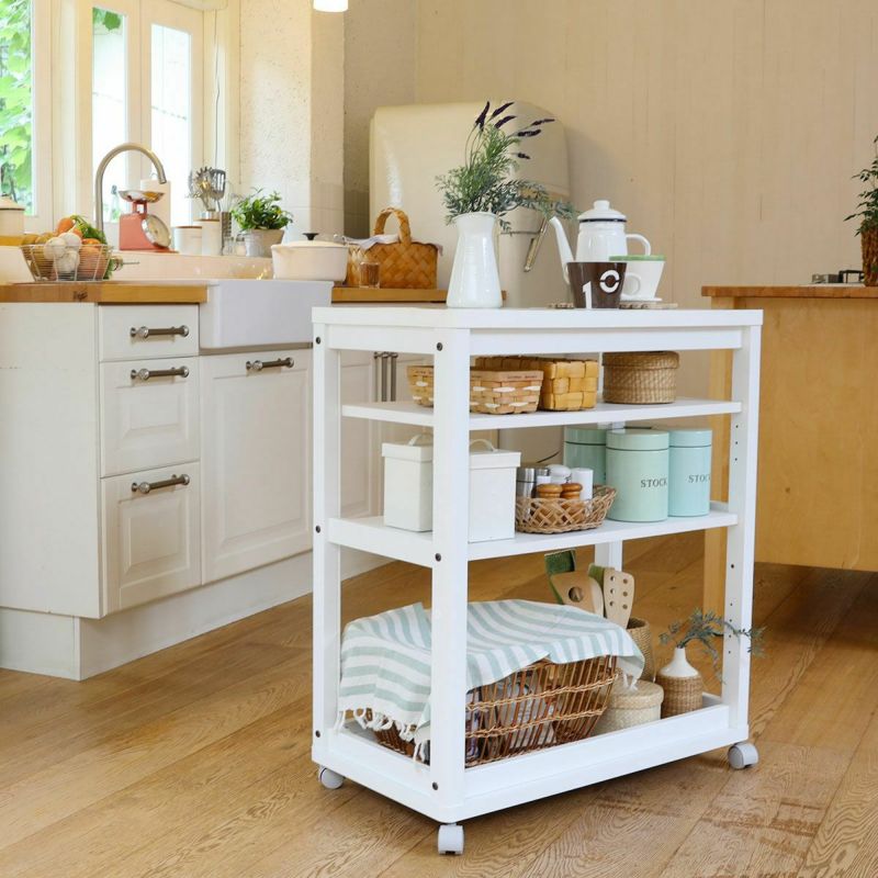 Kitchen cart, 3 shelves, width 74cm, height 85cm, dark brown, melamine top, casters, kitchen storage