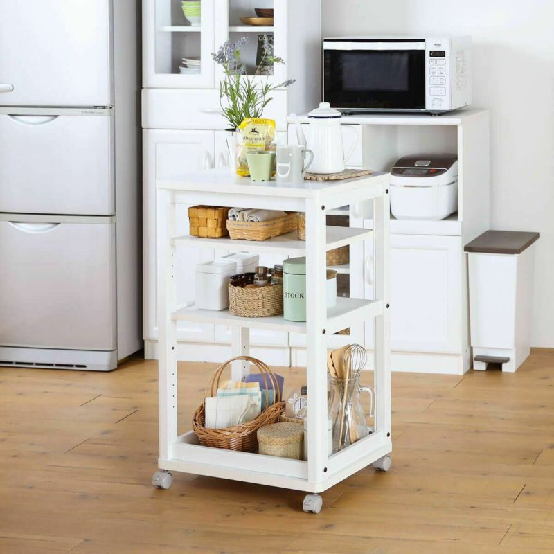 Kitchen cart, 3 shelves, width 53cm, height 85cm, white, melamine top, casters, kitchen storage