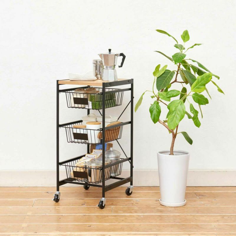 Kitchen cart, width 39cm, height 79cm, natural brown, basket, with casters, kitchen storage