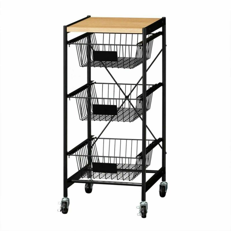 Kitchen cart, width 39cm, height 79cm, natural brown, basket, with casters, kitchen storage