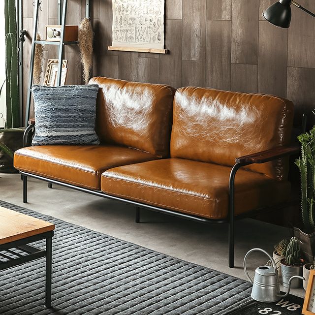 3-seater leather sofa in vintage style [width 186cm]