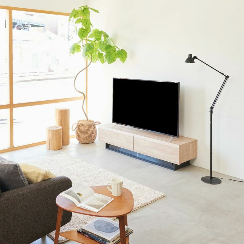 TV stand, width 150cm, height 36cm, natural brown, 65V compatible, lowboard with a wooden feel