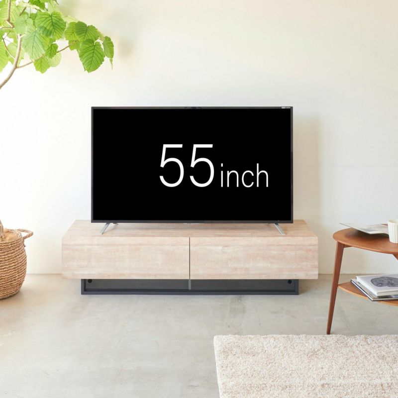 TV stand, width 150cm, height 36cm, natural brown, 65V compatible, lowboard with a wooden feel