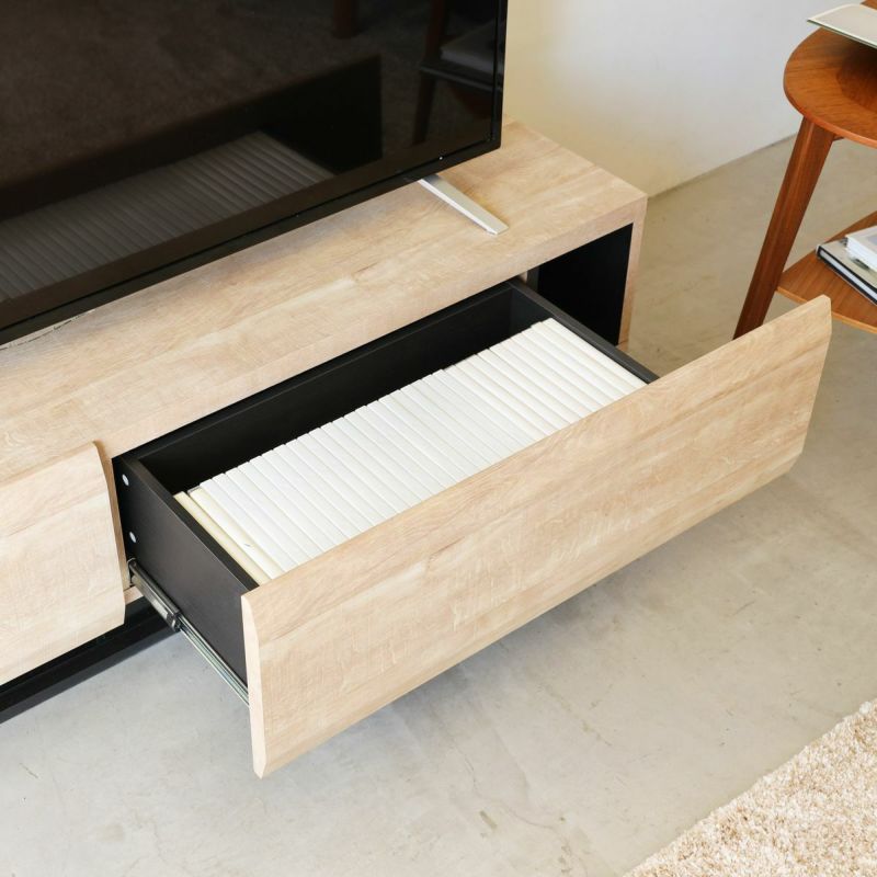 TV stand, width 150cm, height 36cm, natural brown, 65V compatible, lowboard with a wooden feel