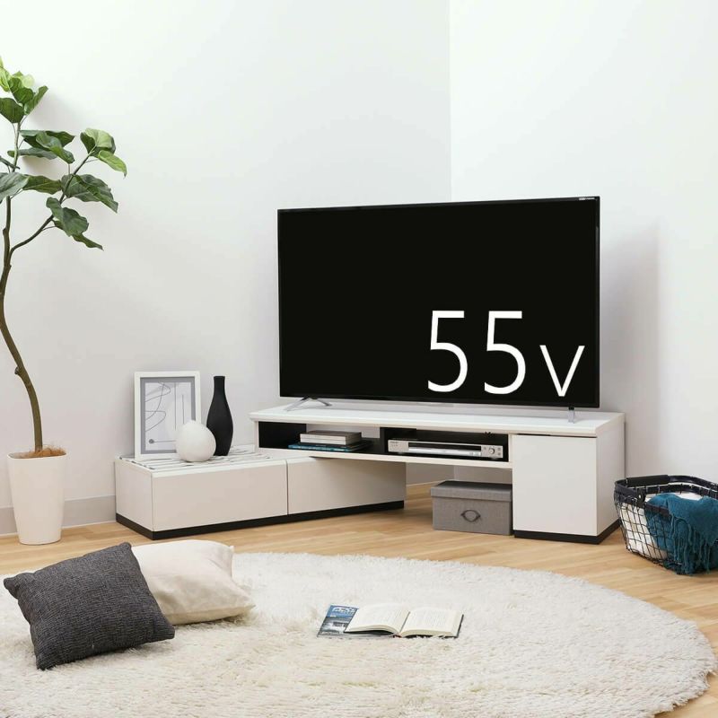 テレビ台 幅130cm 高さ39cm ホワイト 伸縮タイプ 55V型対応 TVボード ローボード