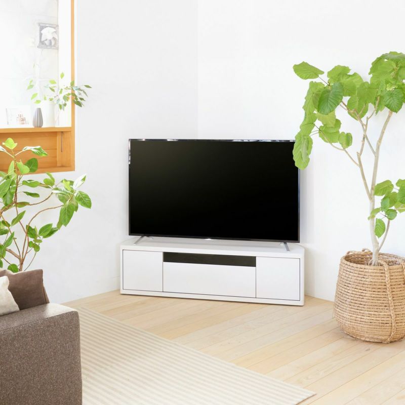 TV stand, width 130cm, height 36cm, white, corner type, compatible with 55-inch TVs, lowboard