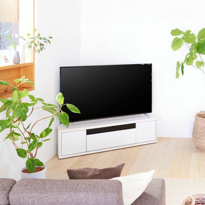 TV stand, width 130cm, height 36cm, white, corner type, compatible with 55-inch TVs, lowboard