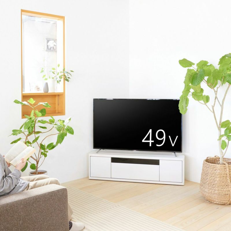 TV stand, width 130cm, height 36cm, white, corner type, compatible with 55-inch TVs, lowboard