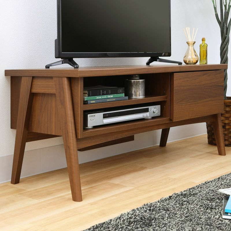 TV stand, width 81cm, height 42cm, natural brown, 32V compatible, TV board, lowboard