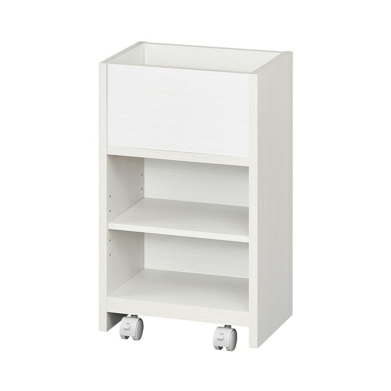 Side wagon rack for dressers, width 33cm, height 56cm, white, plain wood, with casters, for storing cosmetics