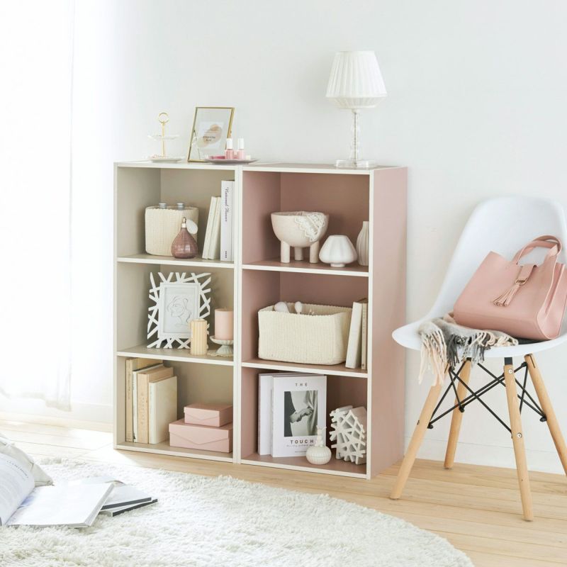 Color box, 3 shelves, width 42cm, height 89cm, dull beige, can be placed horizontally