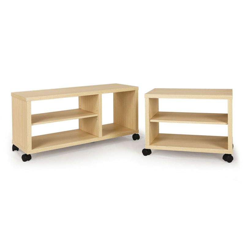 TV stand, width 51cm, height 40cm, white, white wood, 19-inch TV compatible, with casters, with decorative back, TV board