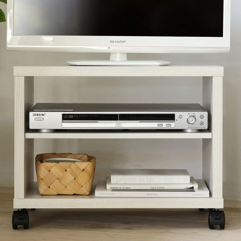 TV stand, width 51cm, height 40cm, white, white wood, 19-inch TV compatible, with casters, with decorative back, TV board