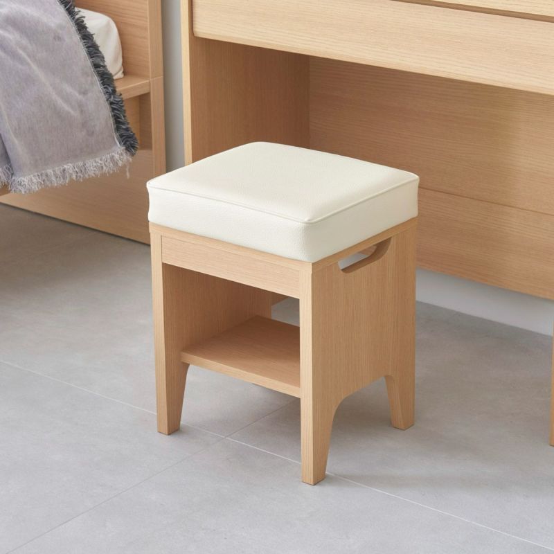 Stool chair for dresser, width 35cm, height 46cm, natural brown, cushioned seat