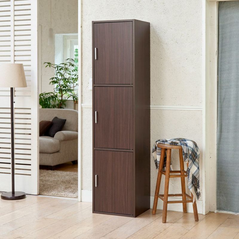 Storage shelf rack width 43cm height 180cm dark brown with doors, 3 doors