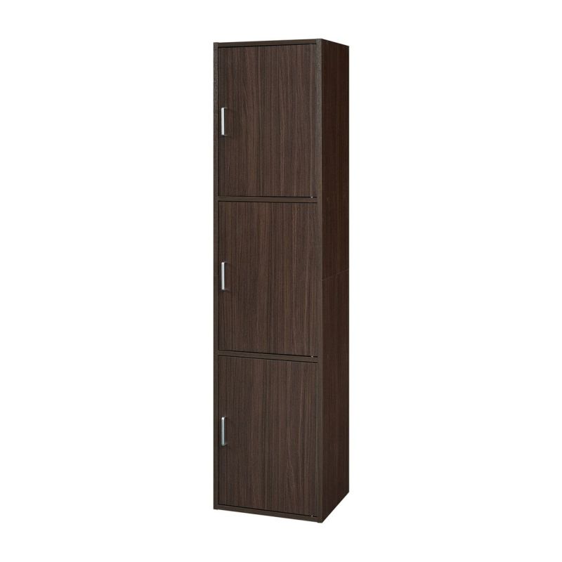 Storage shelf rack width 43cm height 180cm dark brown with doors, 3 doors