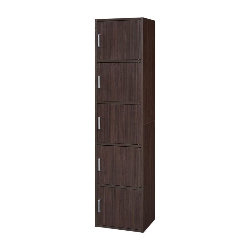 Storage shelf rack width 43cm height 180cm dark brown with doors, organizing shelf, 5 doors