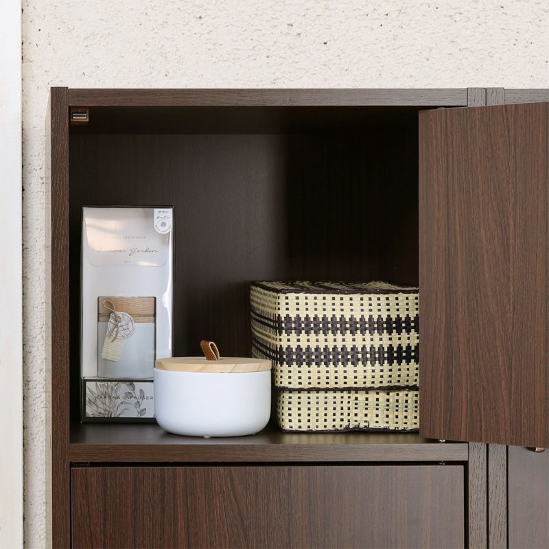 Storage shelf rack width 43cm height 180cm dark brown with doors, organizing shelf, 5 doors