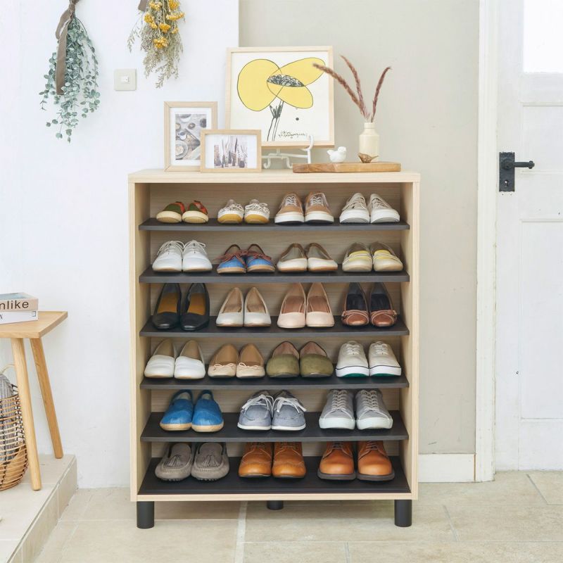 Shoe cabinet, shoe box, width 81cm, height 99cm, dark brown, sliding door, holds approximately 24 pairs of shoes, shoe cabinet, entryway storage