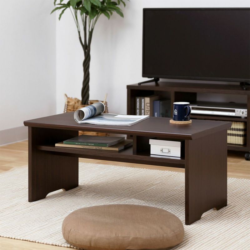 Table, width 81cm, height 37cm, dark brown, with middle shelf