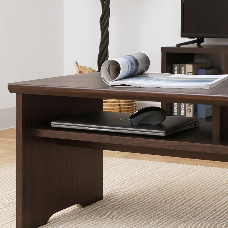 Table, width 81cm, height 37cm, dark brown, with middle shelf