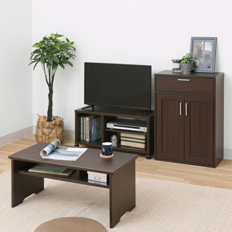 Table, width 81cm, height 37cm, dark brown, with middle shelf