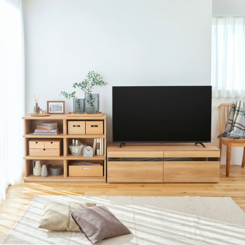 TV stand, width 120cm, height 37cm, natural brown, 50V compatible, TV board, lowboard