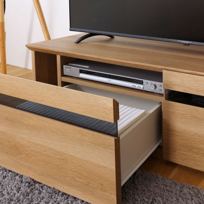 TV stand, width 120cm, height 37cm, natural brown, 50V compatible, TV board, lowboard