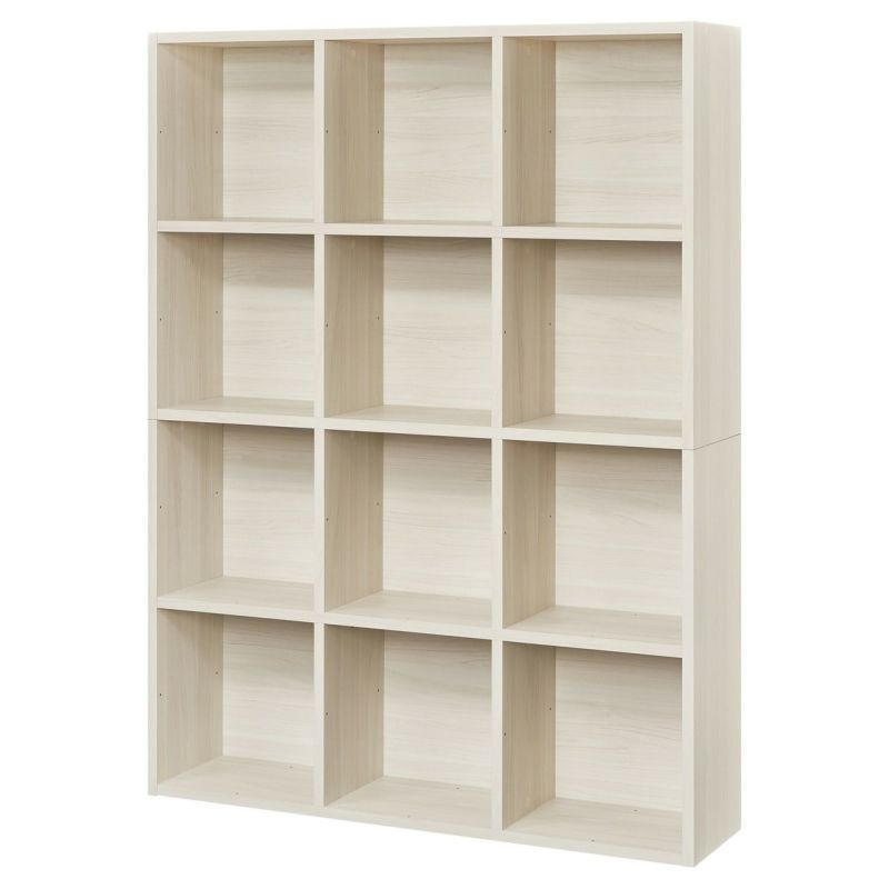 Free Rack Ivory Grid Rack 4 Tiers Display Shelf Bookshelf Shelf Can be Placed Horizontally [Width 124cm]