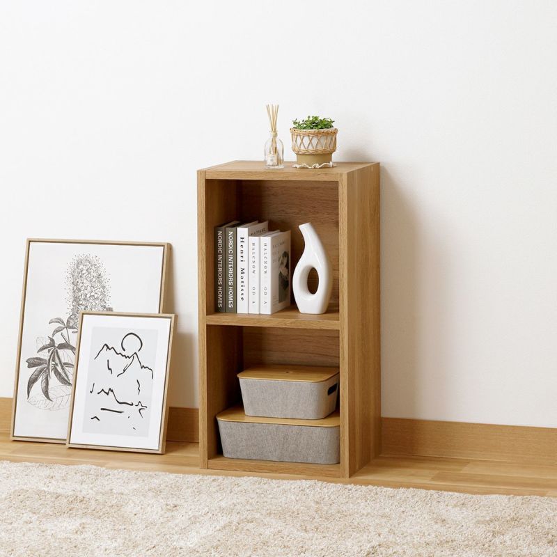 Free Rack Natural Brown Grid Rack Display Shelf Bookshelf Shelf Can be Placed Horizontally [Width 43cm]