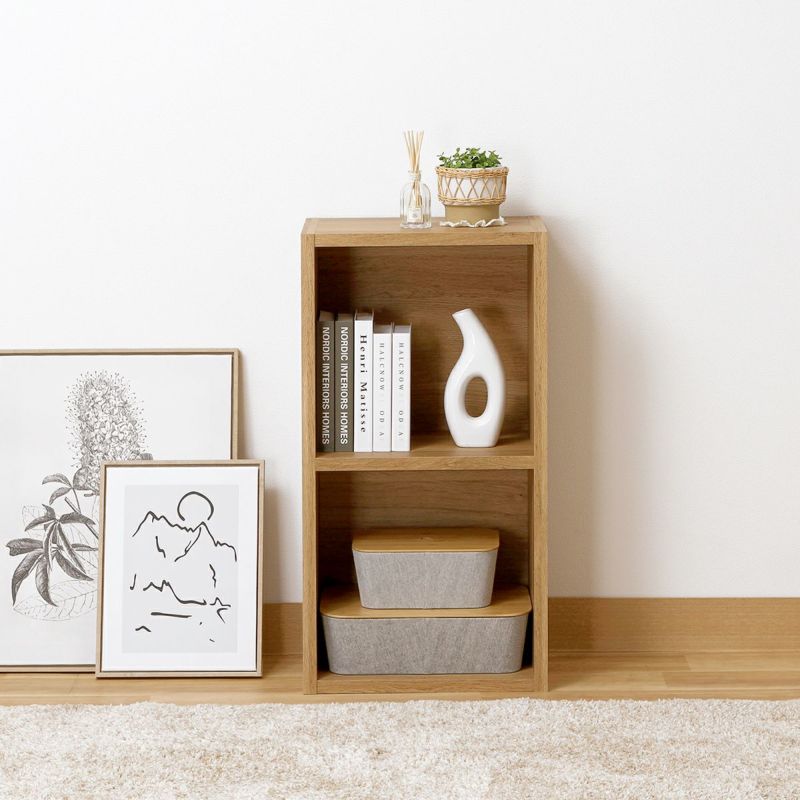 Free Rack Natural Brown Grid Rack Display Shelf Bookshelf Shelf Can be Placed Horizontally [Width 43cm]